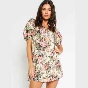 Olivaceous Floral Cottage Core Mini Dress Sz M
